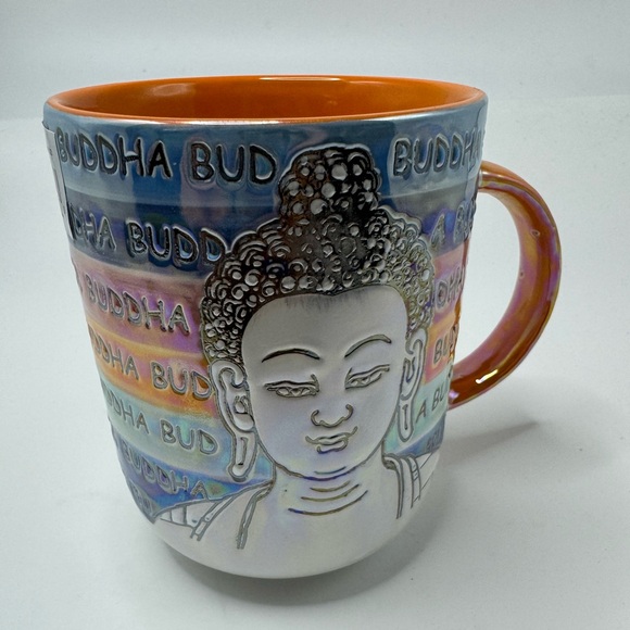 NWT Spectrum Design Buddha Coffee Mug Ceramic Cup Boho Multicolor Iridescent - Picture 4 of 8
